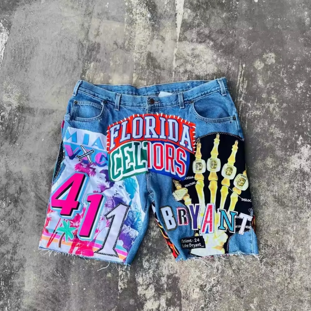 Blue Graphic Jean Shorts